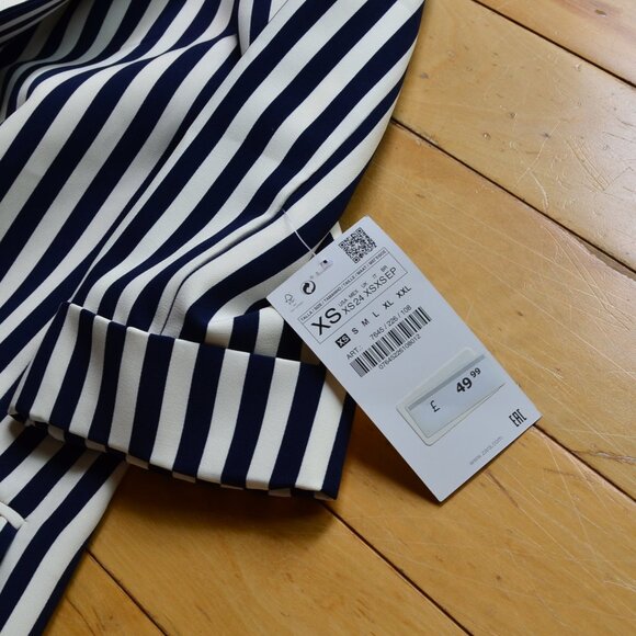 ZARA Striped Blazer Jacket Coat Lined 3/4 Sleeve Womens Size XS NWT - Picture 10 of 13